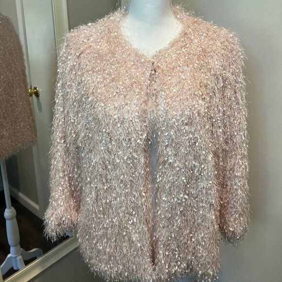 Alfani Silver Peony Pink confetti fringe jacket, Size Medium - Picture 1 of 12